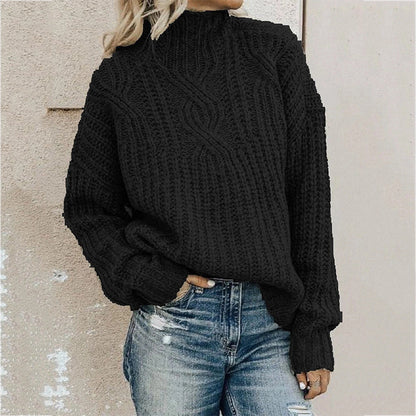 Damen Grobstrickpullover Hochkragen Strukturiert Beige