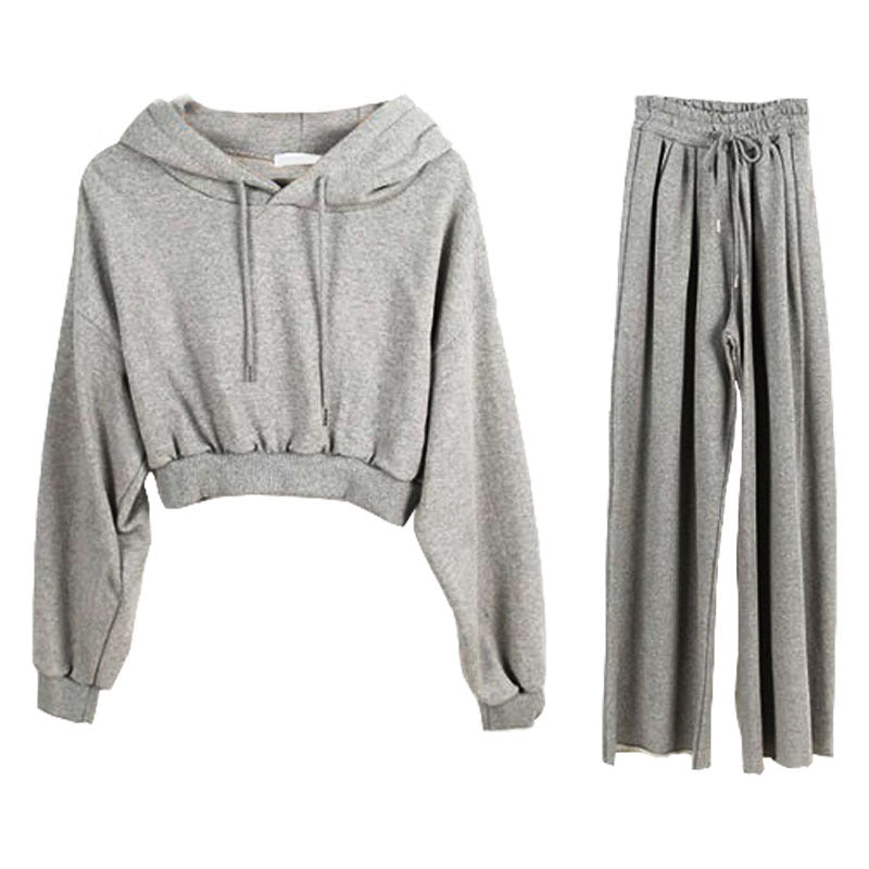 Damen Cropped Hoodie Set Norvielle Weite Hose