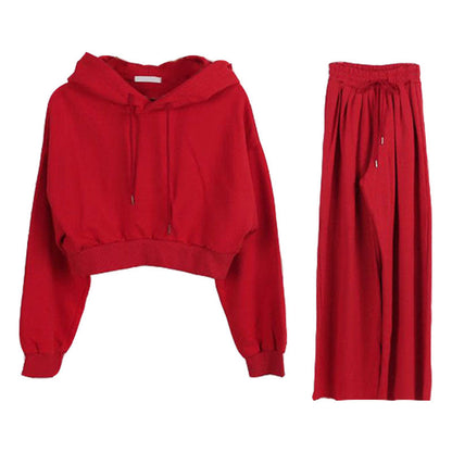 Damen Cropped Hoodie Set Norvielle Weite Hose