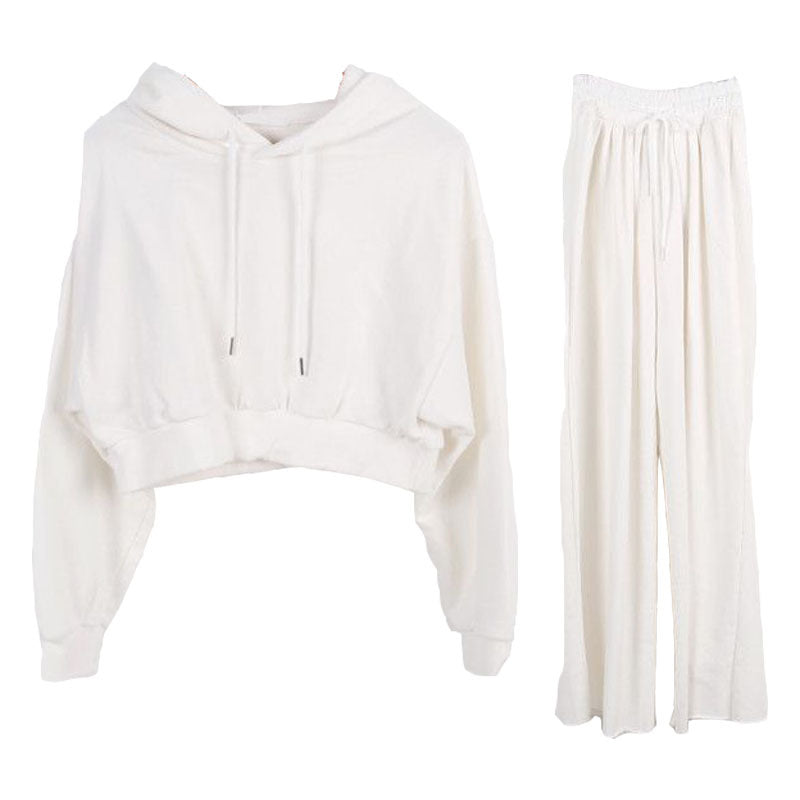 Damen Cropped Hoodie Set Norvielle Weite Hose