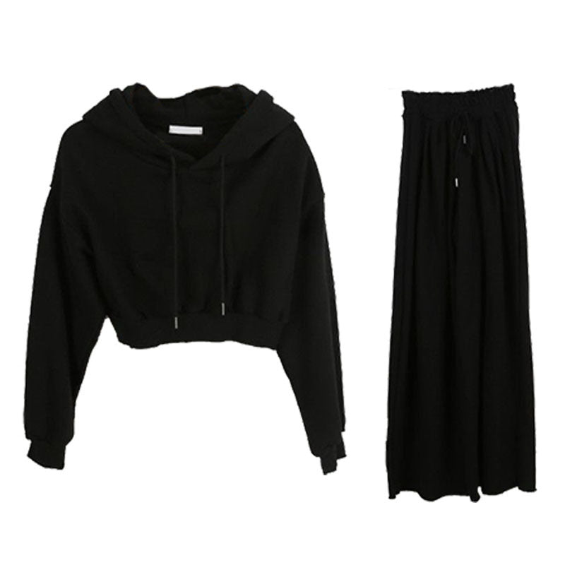 Damen Cropped Hoodie Set Norvielle Weite Hose