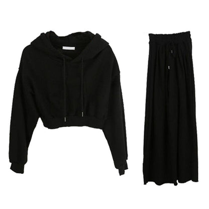 Damen Cropped Hoodie Set Norvielle Weite Hose