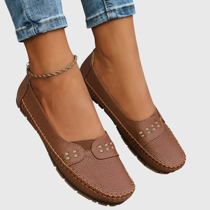Damen Lässige Loafer Perforiert Beige