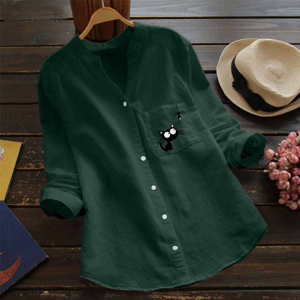 Damen Bluse Katzenmotiv Norvielle
