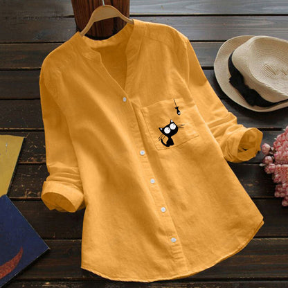 Damen Bluse Katzenmotiv Norvielle