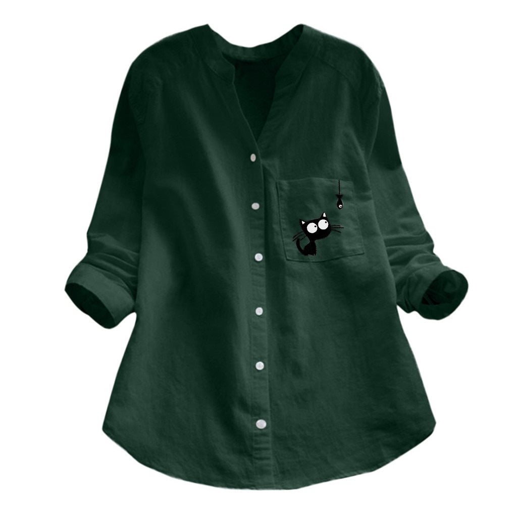 Damen Bluse Katzenmotiv Norvielle