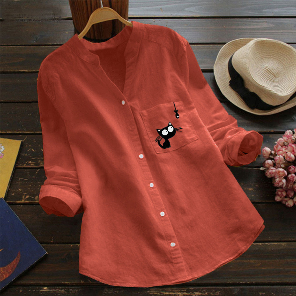 Damen Bluse Katzenmotiv Norvielle
