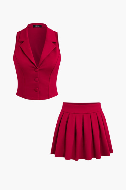 Damen Zweiteiler-Set mit Weste und Faltenrock Elegantes Design