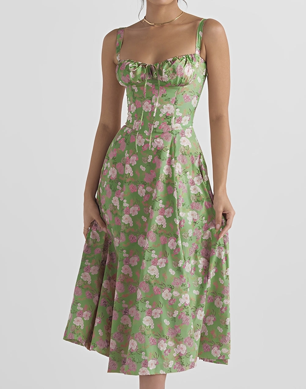 Damen Slim Fit Midi-Kleid Blumenmuster