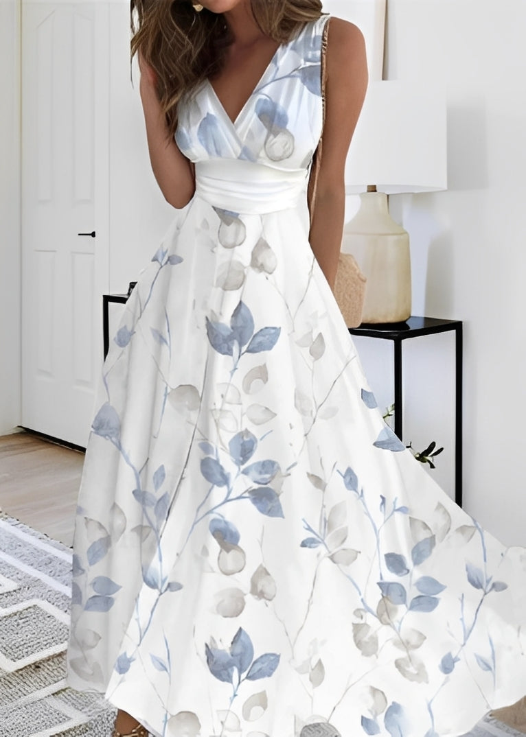 Damen Maxikleid Floralmuster Elegantes Seidenkleid Blumenmuster - Norvielle