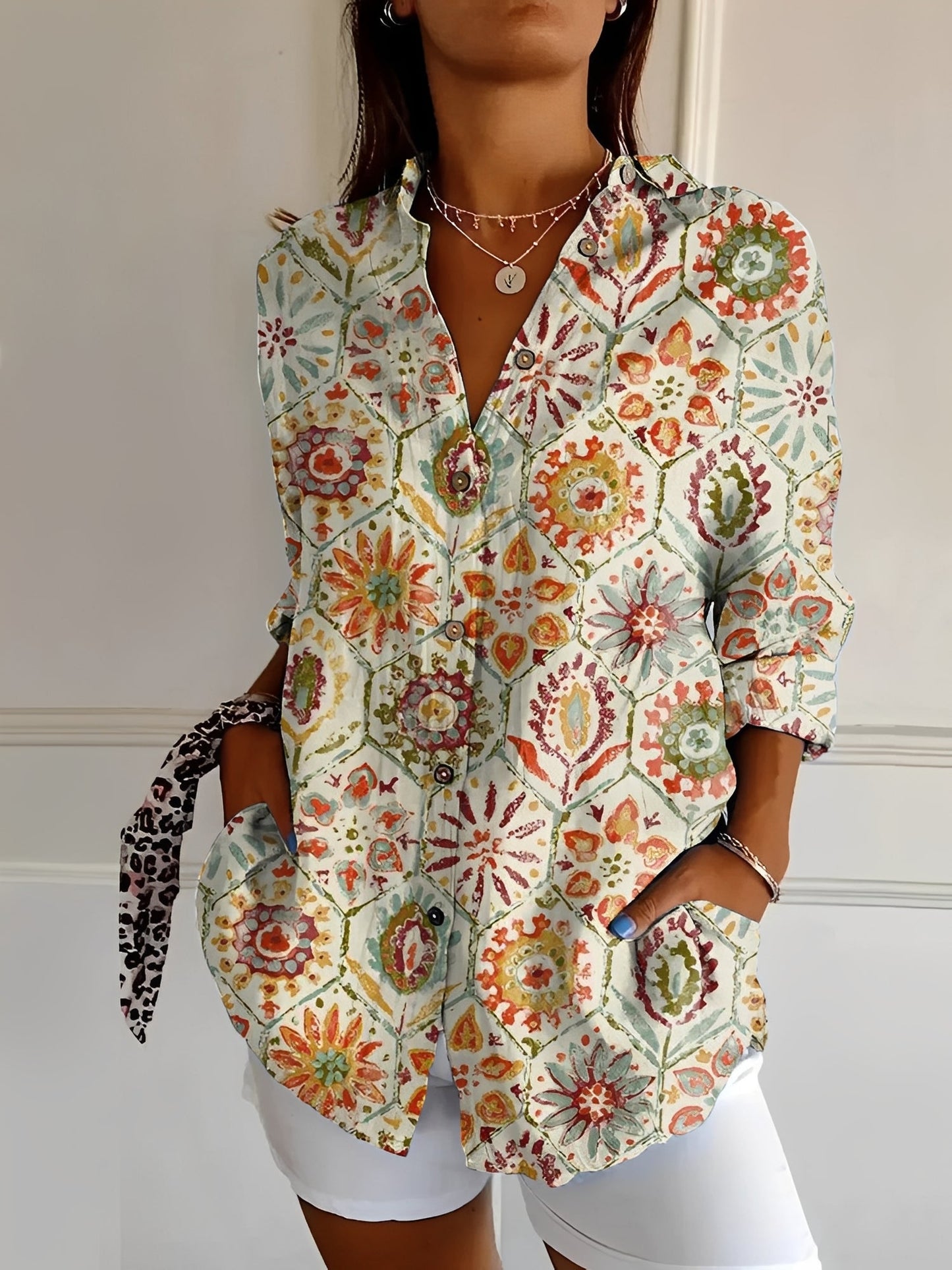 Damen Bluse Blumenmuster Seide