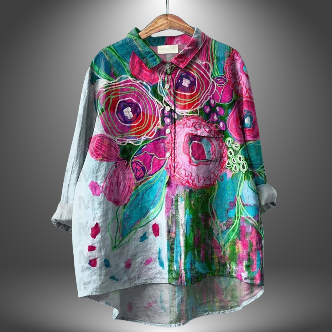 Damen Bluse Langarm Blumenmuster