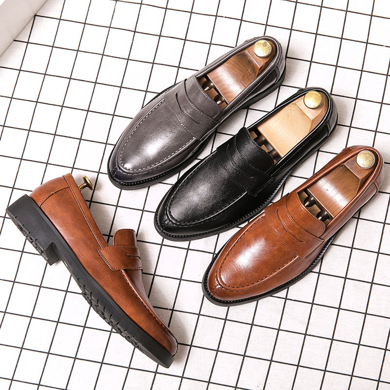 Herren Penny Loafers Runder Spitze Lederschuhe