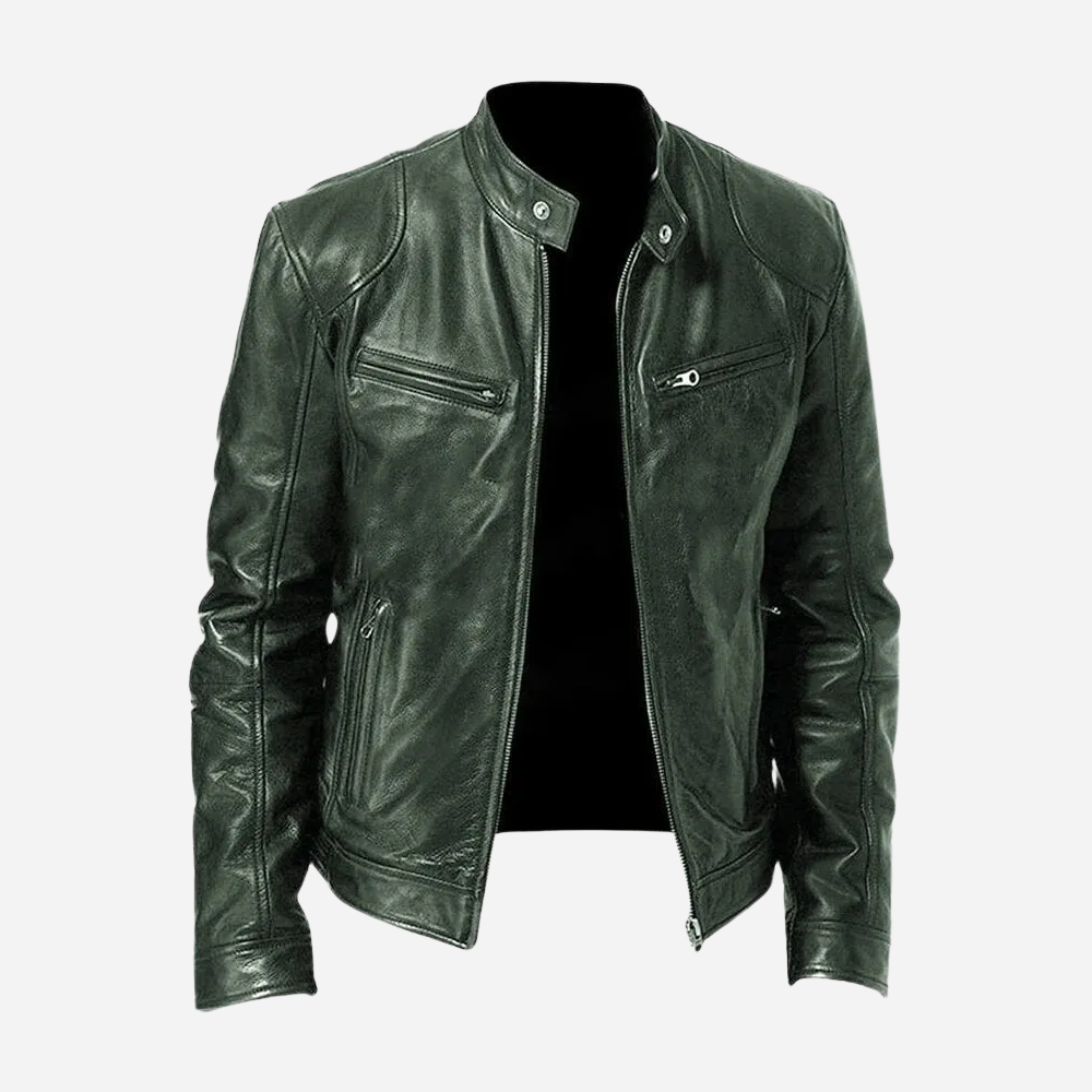 Herren Lederjacke Biker-Style Dunkelblau