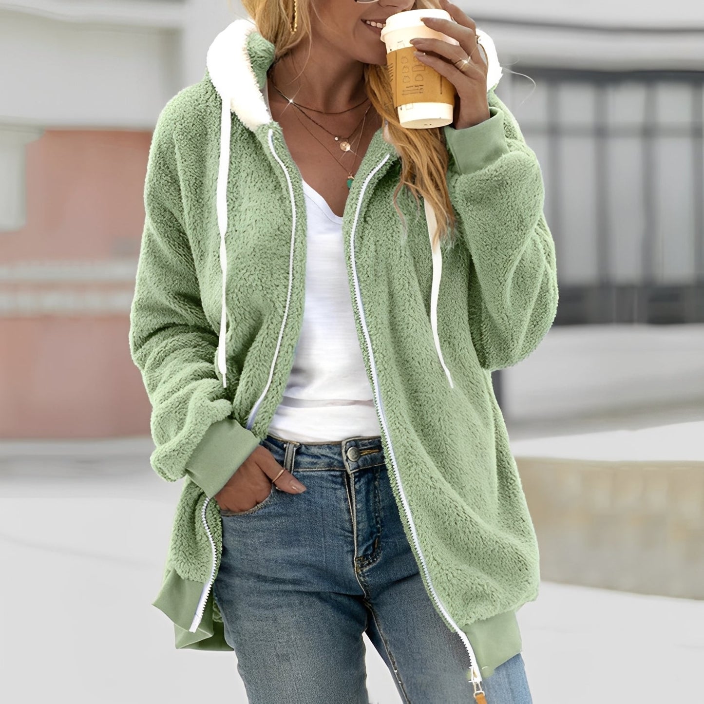 Chloe Damen Sherpa Kapuzenjacke Warm Gefüttert