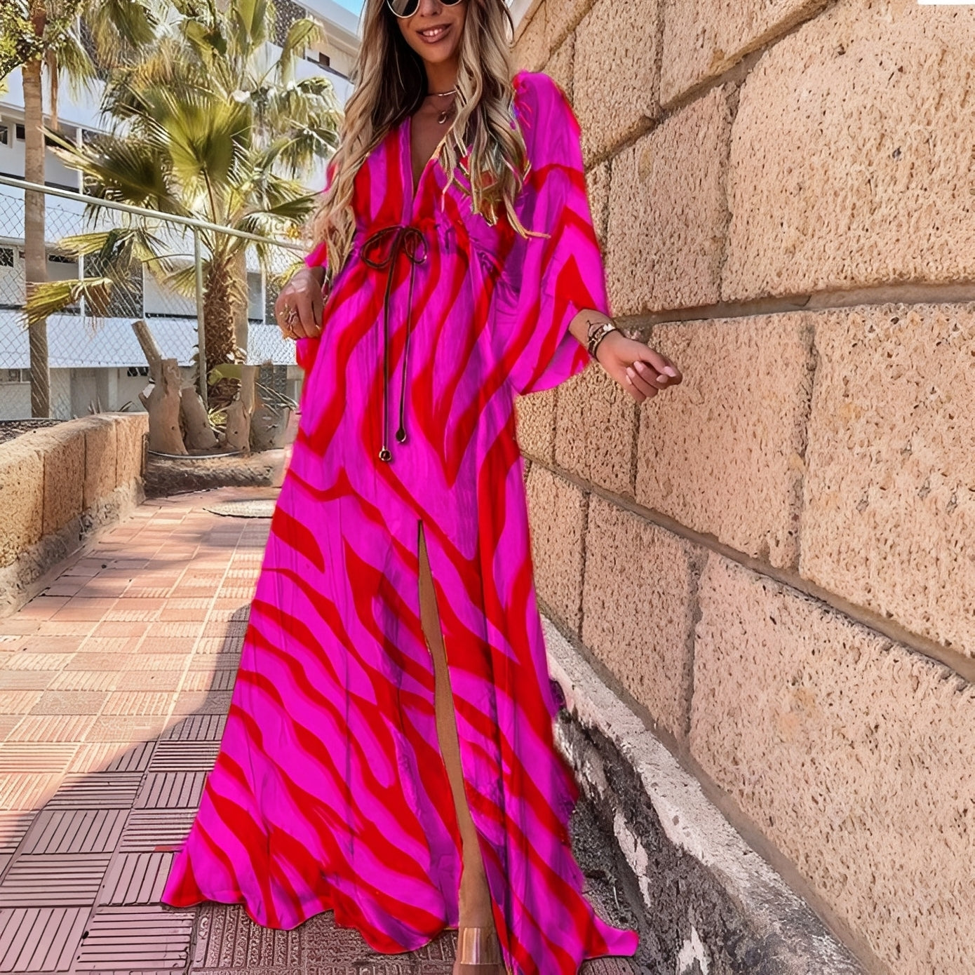 Damen Maxikleid Unregelmäßig Lang Ärmel