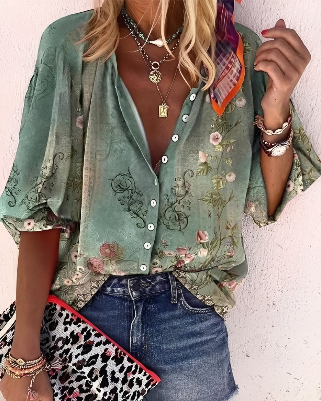 Damen Bluse mit Print Lockere Passform