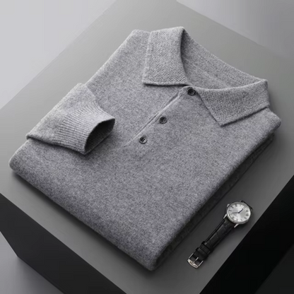 Herren Polo Pullover Strick Langarm Beige