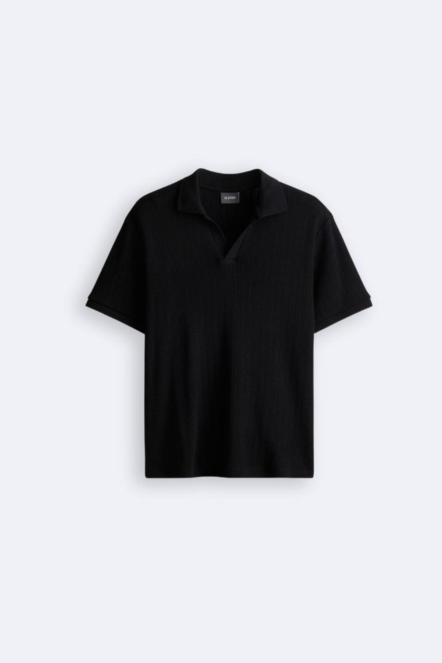 Herren Poloshirt Strick Optisch Elegant Weiß