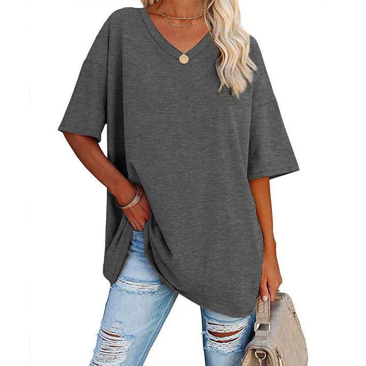 Norvielle Damen V-Ausschnitt T-Shirt Leicht Lockeres Weiss