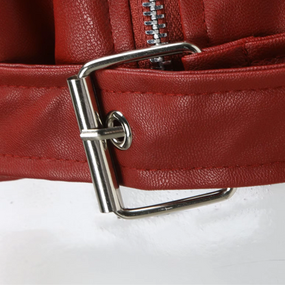 Damen Bikerjacke Leder Gürtel Reißverschluss