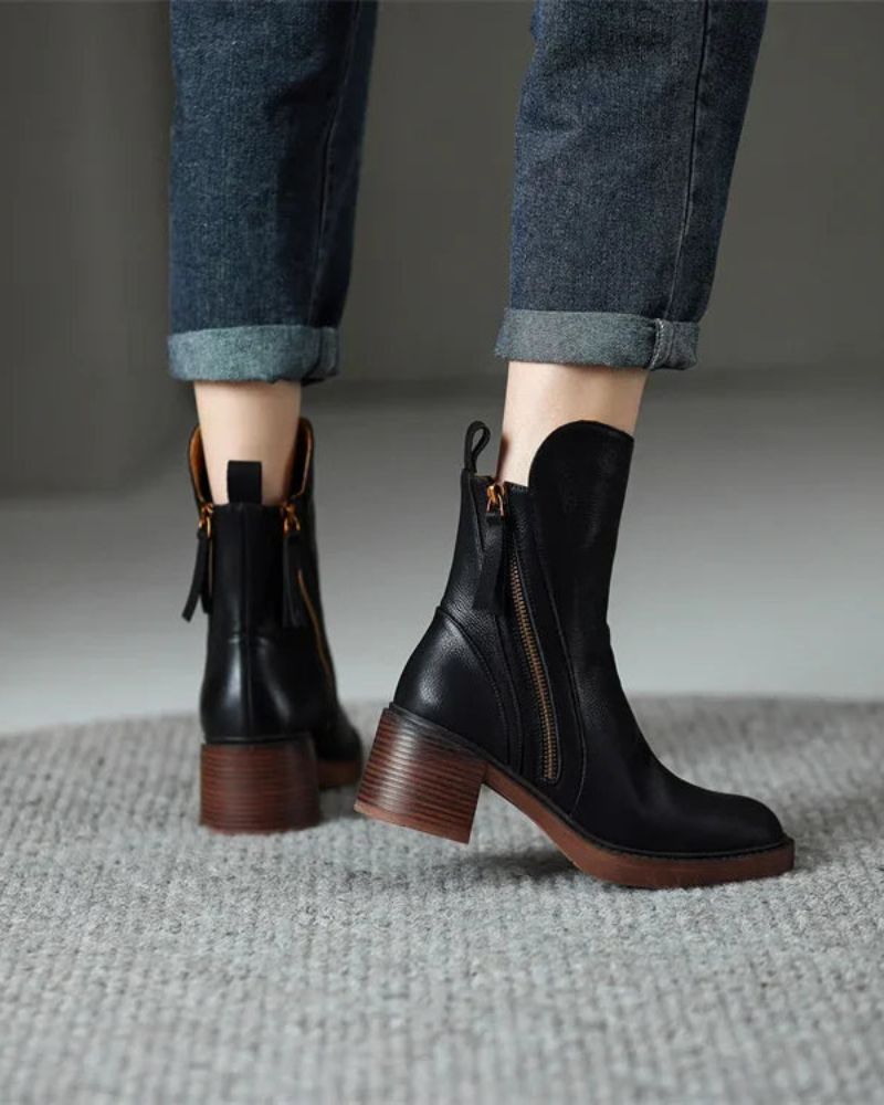 e Lederstiefel Damen Elegante Absatzschuhe