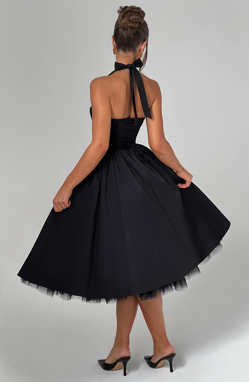 Damen Halterkleid Midi Länge für Hochzeitsgäste