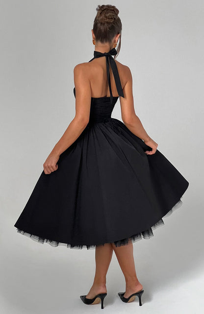 Damen Halterkleid Midi Länge für Hochzeitsgäste