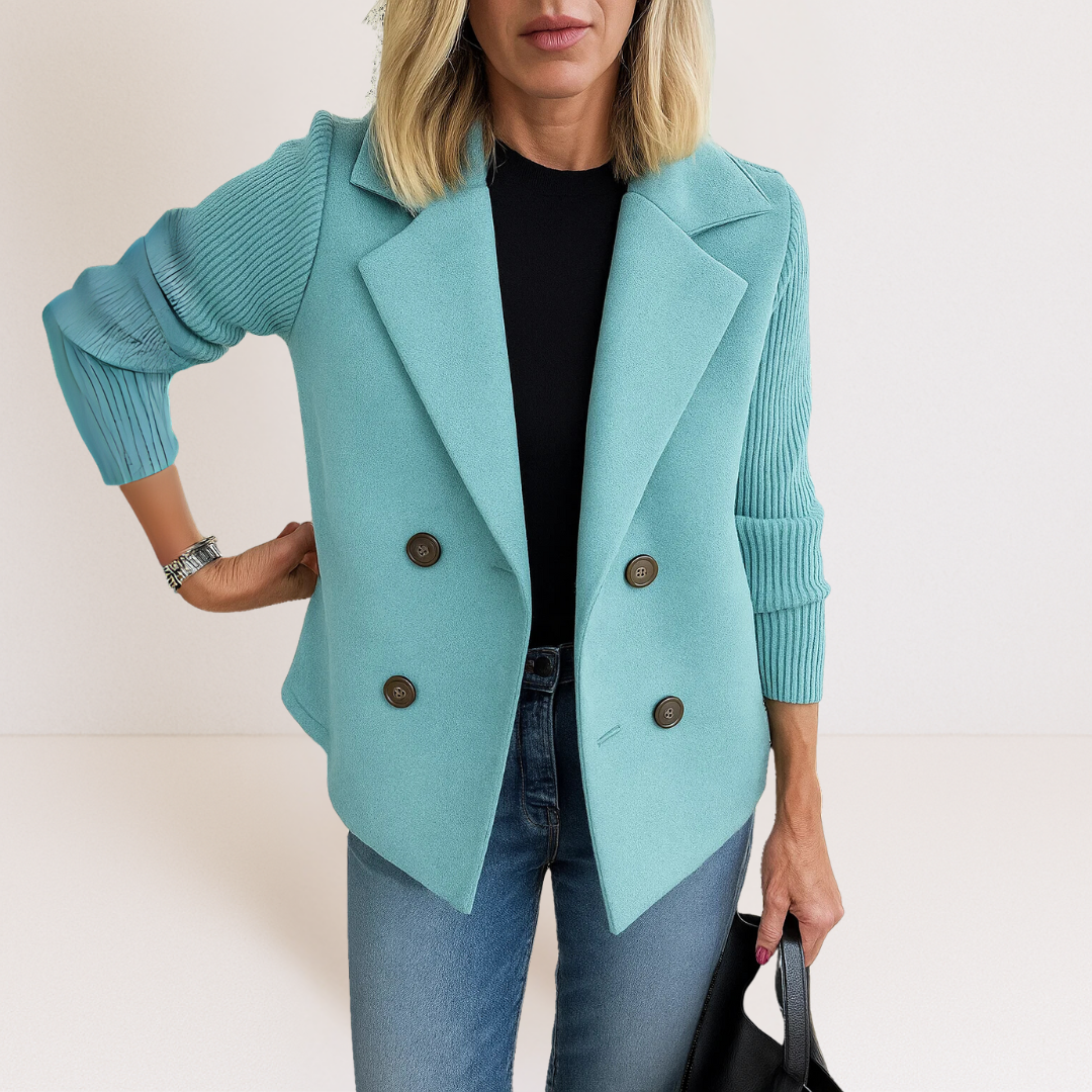 Damen Strickblazer Knopfleiste Elegantes Grau