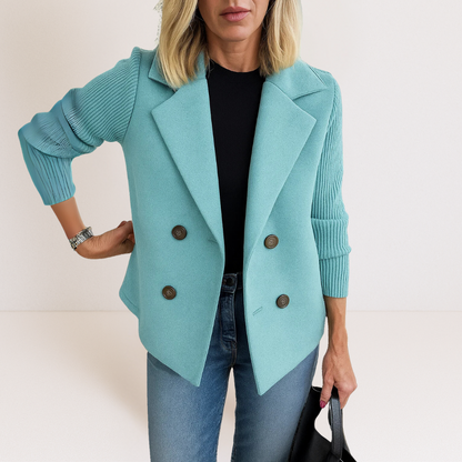 Damen Strickblazer Knopfleiste Elegantes Grau