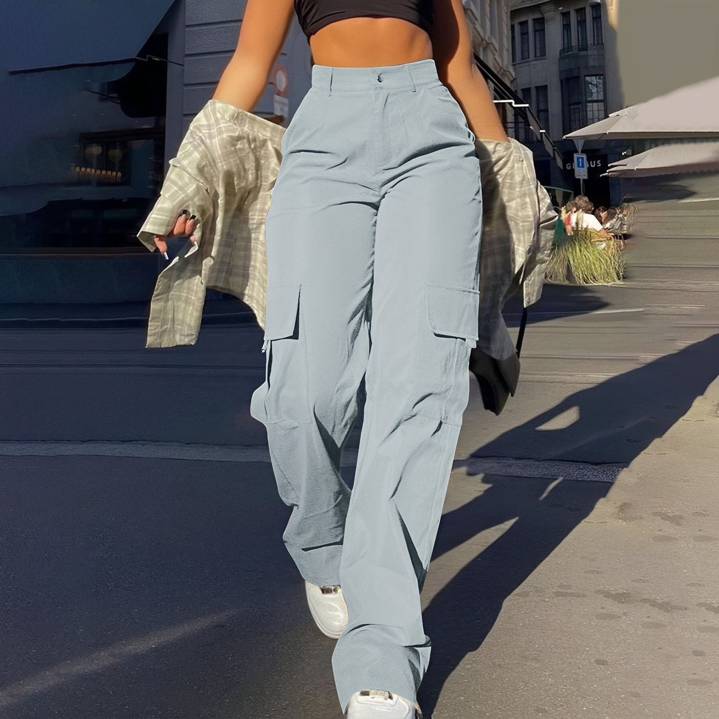 Damen Cargohose Hohe Taille Bequem