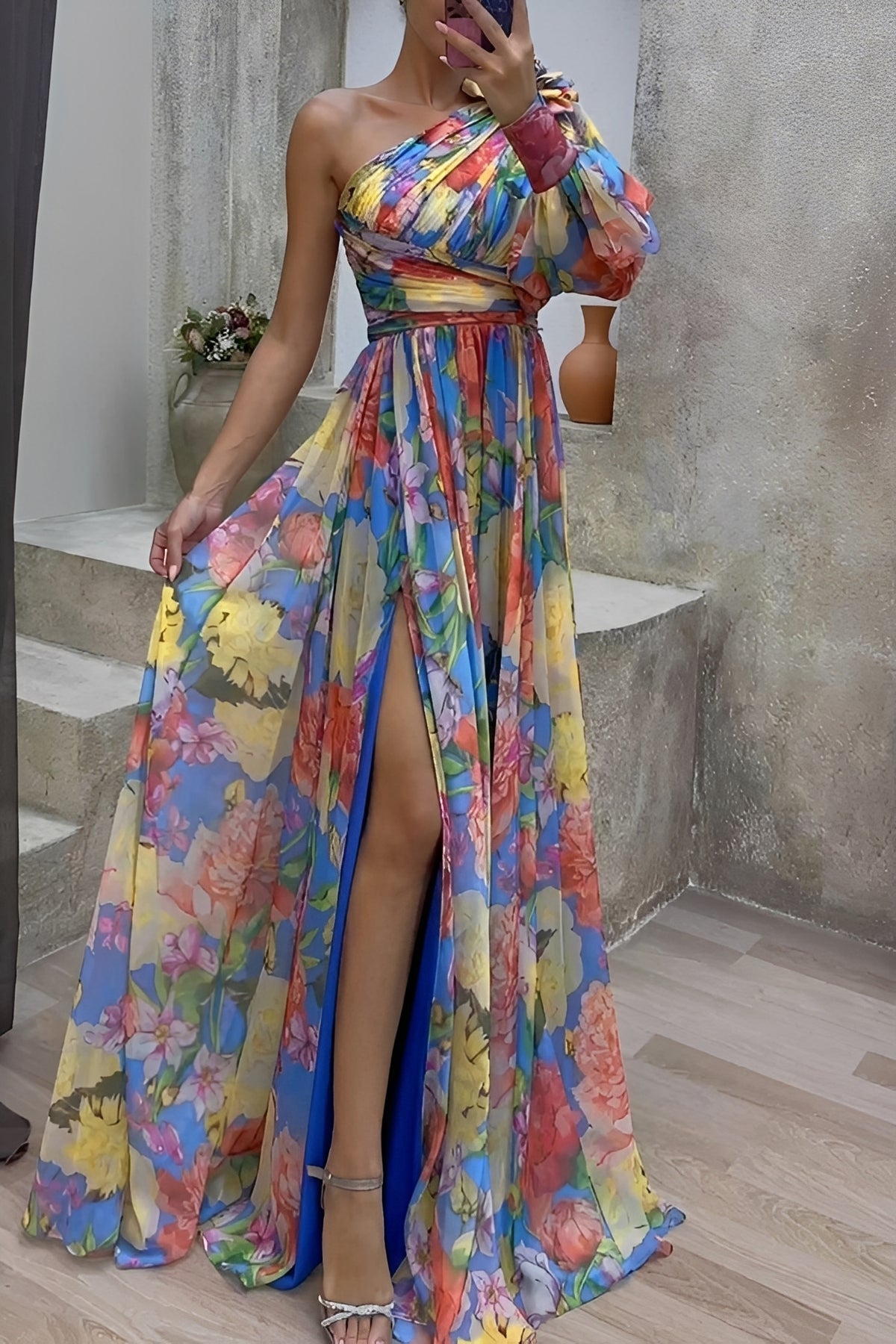 Damen Schulterkleid Florales Muster Fließend
