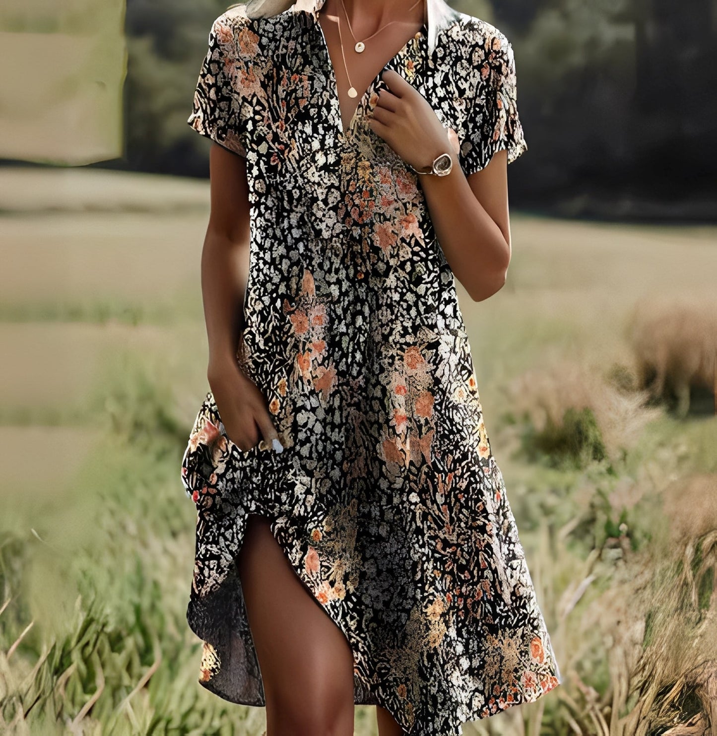 Damen Kleid Kurzärmelig Stilvoll