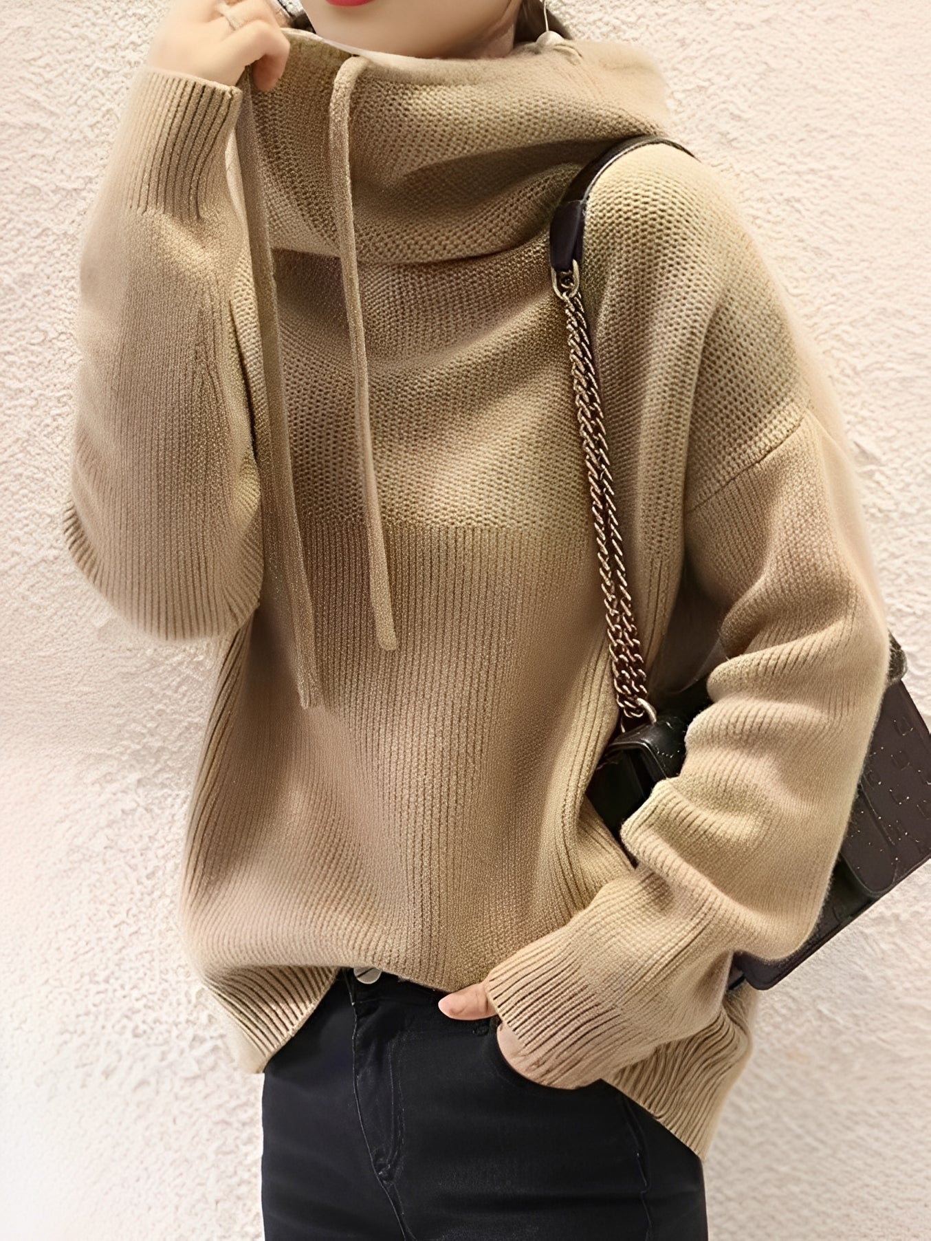Damen Strickpullover Rollkragen Kuschelig Beige - Norvielle