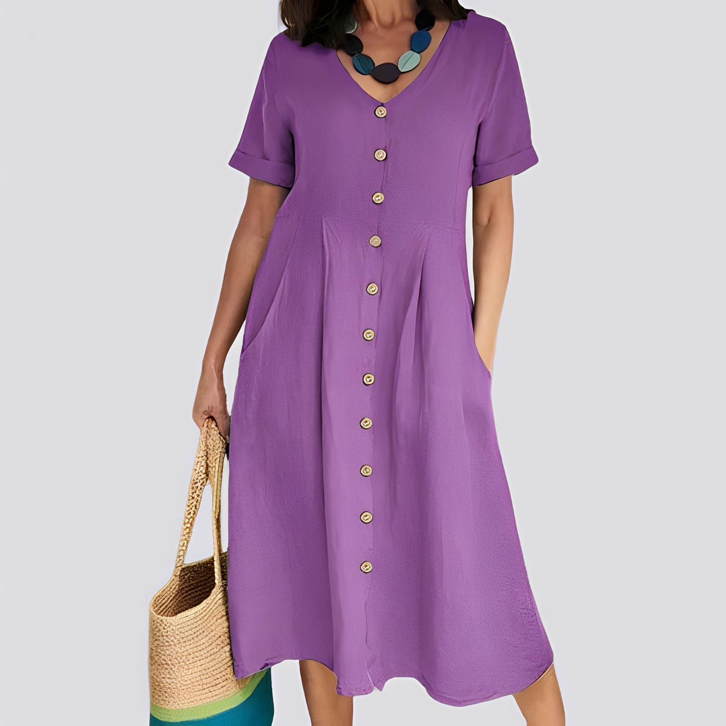 Damen Kleid Hochtaille Locker Geschnitten