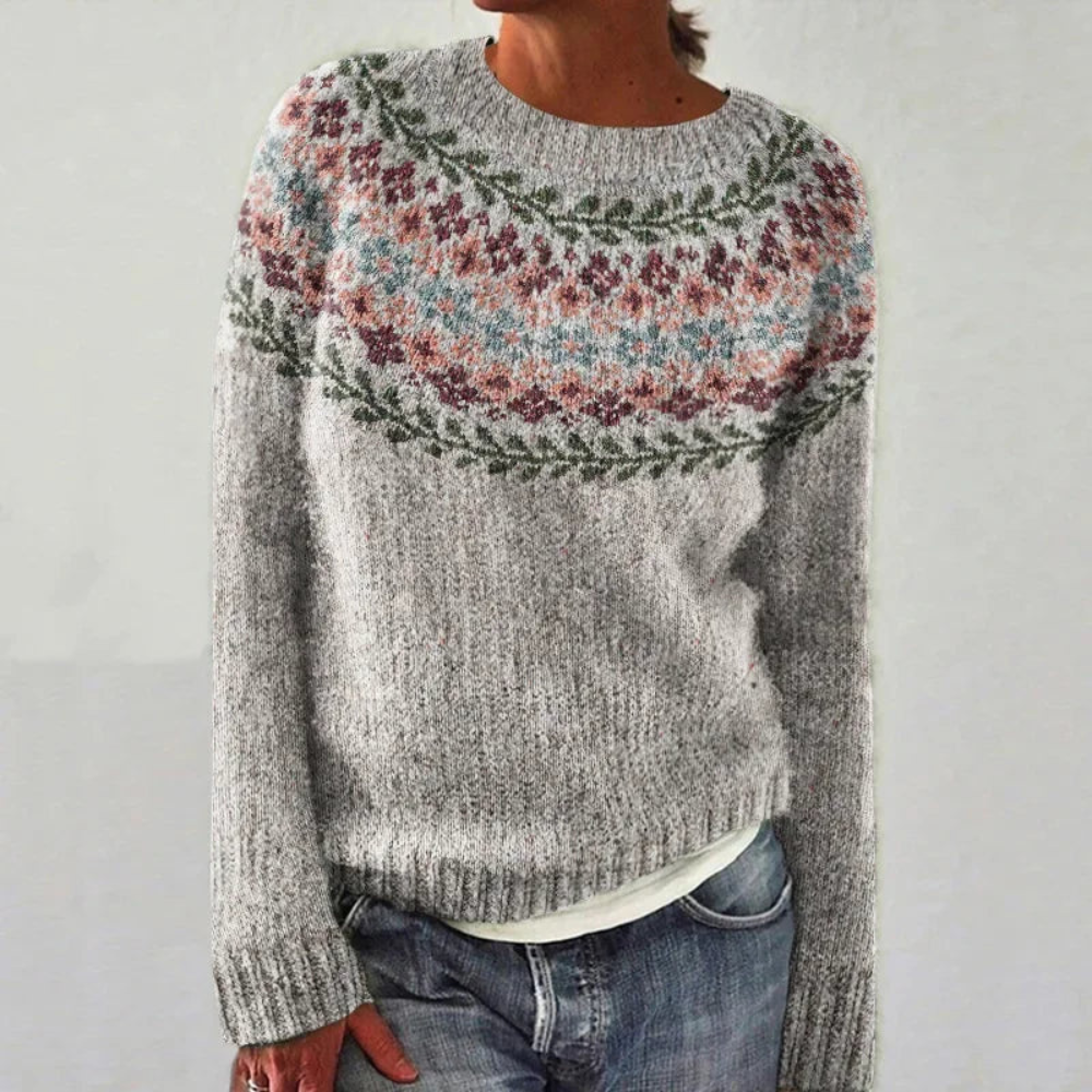 Damen Strickpullover Norweger-Muster Rundhals