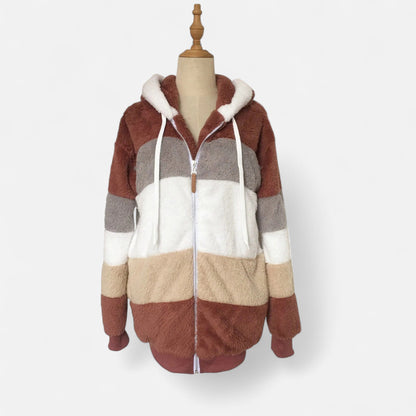 Triswina Damen Oversized Jacke mit Kapuze Gestreift