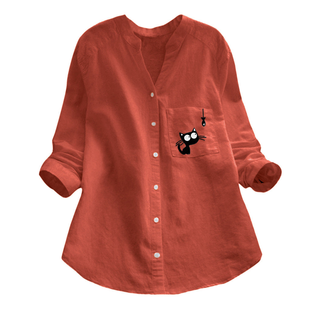 Damen Bluse Katzenmotiv Norvielle - Norvielle