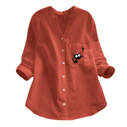 Damen Bluse Katzenmotiv Norvielle - Norvielle