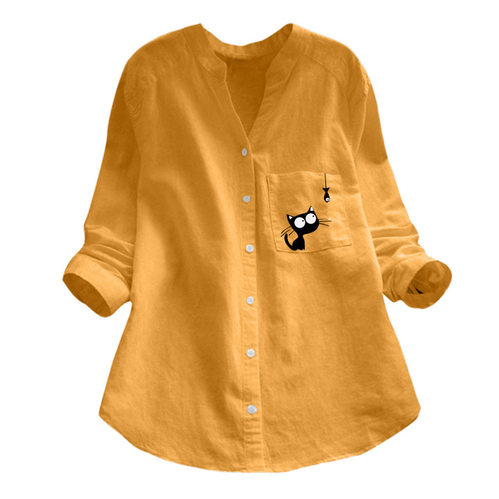Damen Bluse Katzenmotiv Norvielle