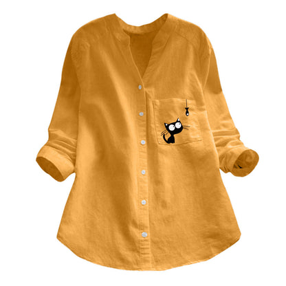 Damen Bluse Katzenmotiv Norvielle