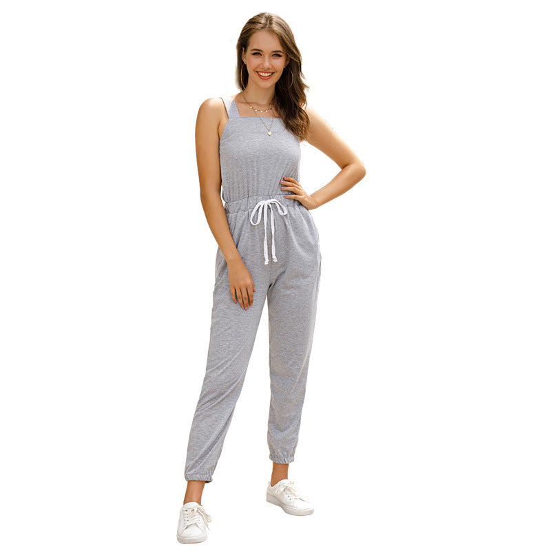 Damen Jumpsuit Verstellbarer Bund Doppelträger Norvielle