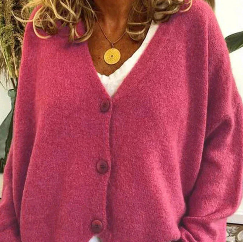 Damen Strickjacke V-Ausschnitt Knöpfe