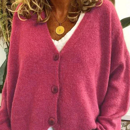 Damen Strickjacke V-Ausschnitt Knöpfe