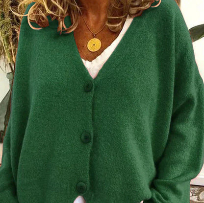 Damen Strickjacke V-Ausschnitt Knöpfe