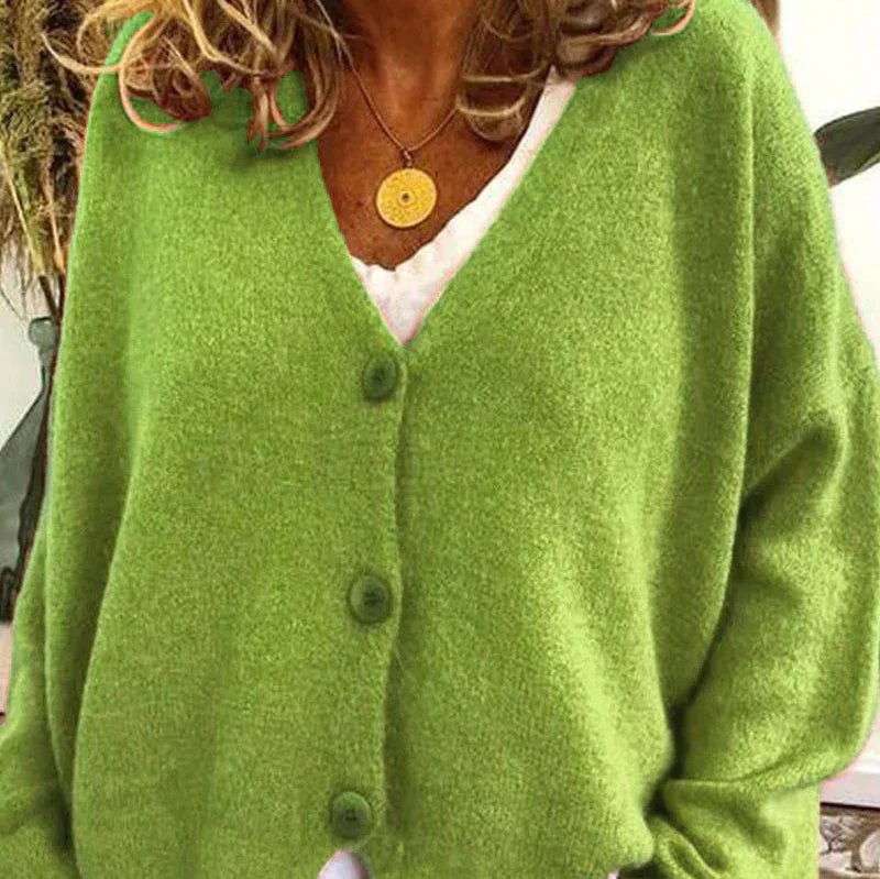 Damen Strickjacke V-Ausschnitt Knöpfe