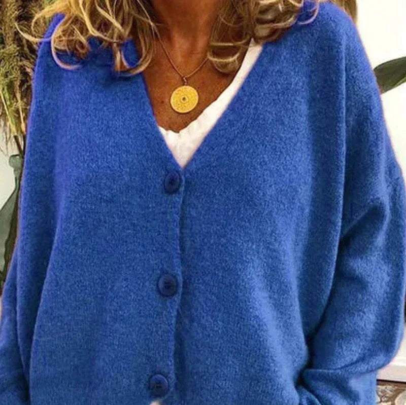 Damen Strickjacke V-Ausschnitt Knöpfe