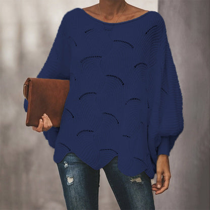 Damen Strickpullover Wellenmuster Weite Ärmel Beige