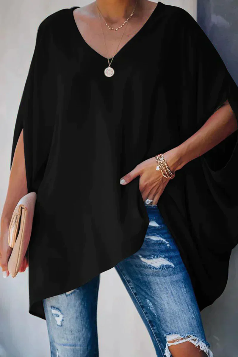 Damen Bluse V-Ausschnitt Weit