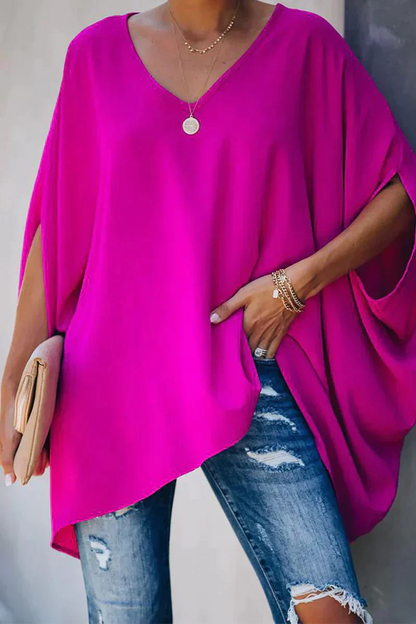Damen Bluse V-Ausschnitt Weit